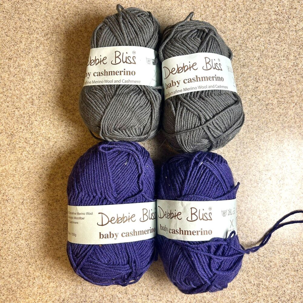 Debbie Bliss Baby Cashmerino Merino Wool Cashmere Yarn Purple Grey 50g Lot of 4